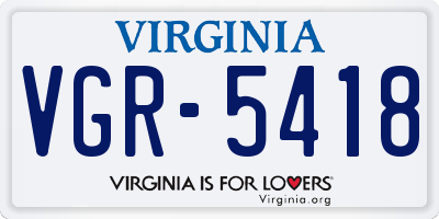 VA license plate VGR5418
