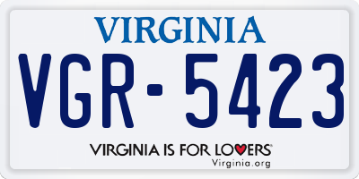 VA license plate VGR5423