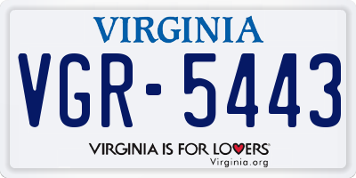 VA license plate VGR5443
