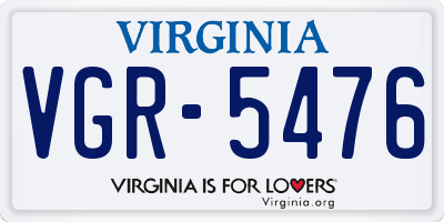 VA license plate VGR5476