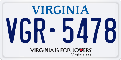VA license plate VGR5478
