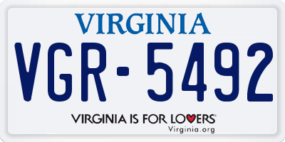 VA license plate VGR5492