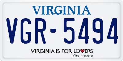 VA license plate VGR5494