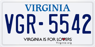 VA license plate VGR5542