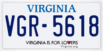 VA license plate VGR5618