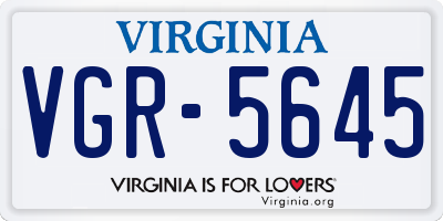 VA license plate VGR5645