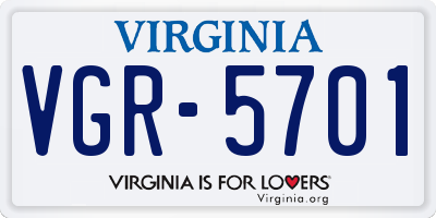 VA license plate VGR5701