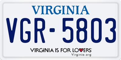 VA license plate VGR5803