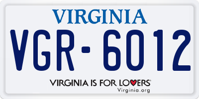 VA license plate VGR6012