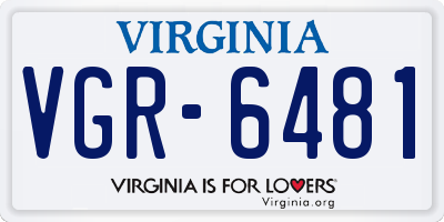 VA license plate VGR6481
