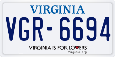 VA license plate VGR6694