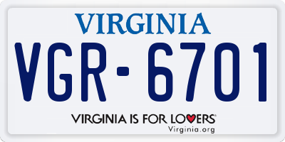 VA license plate VGR6701