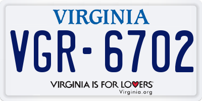 VA license plate VGR6702