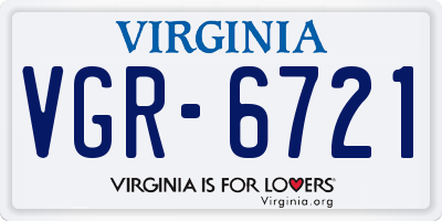 VA license plate VGR6721