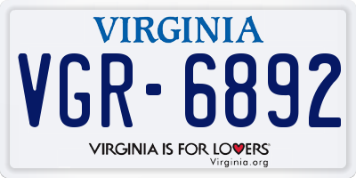 VA license plate VGR6892