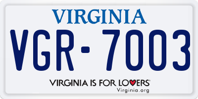 VA license plate VGR7003