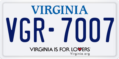 VA license plate VGR7007