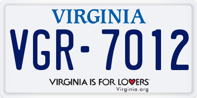 VA license plate VGR7012