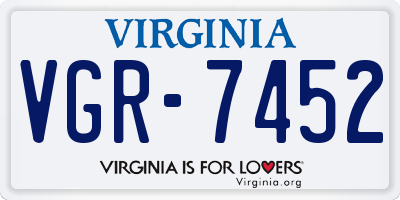 VA license plate VGR7452