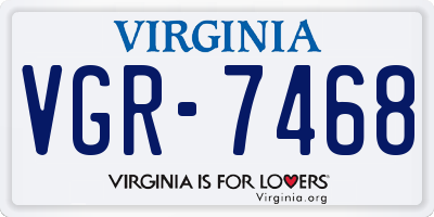 VA license plate VGR7468