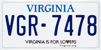VA license plate VGR7478