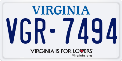 VA license plate VGR7494
