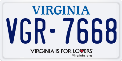 VA license plate VGR7668