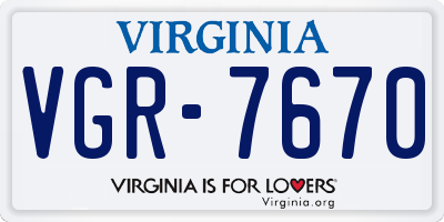 VA license plate VGR7670
