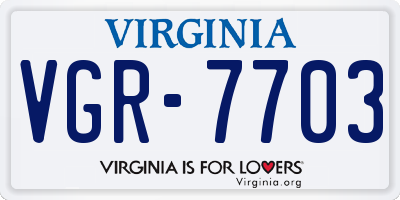VA license plate VGR7703