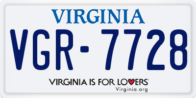 VA license plate VGR7728