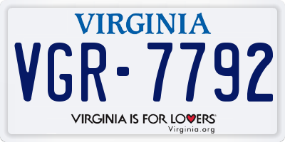 VA license plate VGR7792