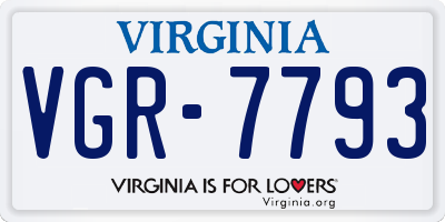 VA license plate VGR7793