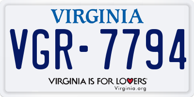 VA license plate VGR7794