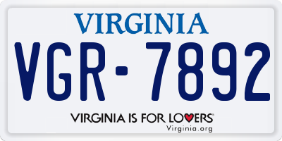 VA license plate VGR7892