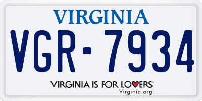 VA license plate VGR7934