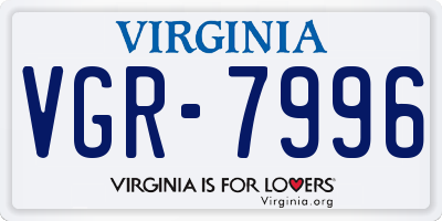 VA license plate VGR7996