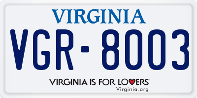 VA license plate VGR8003