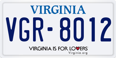 VA license plate VGR8012