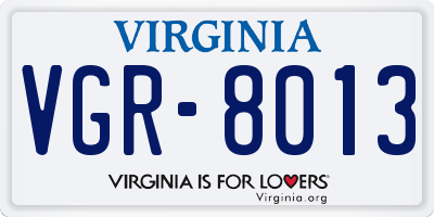 VA license plate VGR8013
