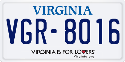 VA license plate VGR8016