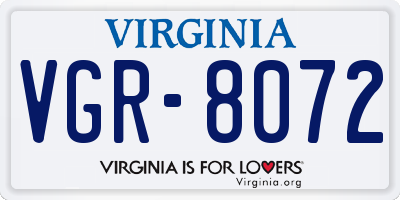 VA license plate VGR8072