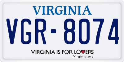 VA license plate VGR8074