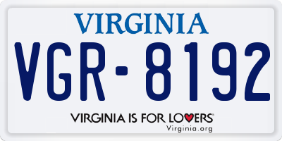 VA license plate VGR8192