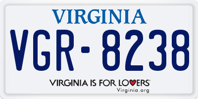VA license plate VGR8238