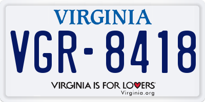VA license plate VGR8418