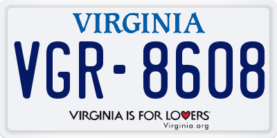 VA license plate VGR8608