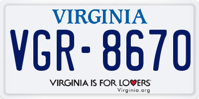 VA license plate VGR8670