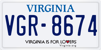 VA license plate VGR8674
