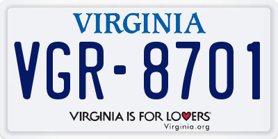 VA license plate VGR8701