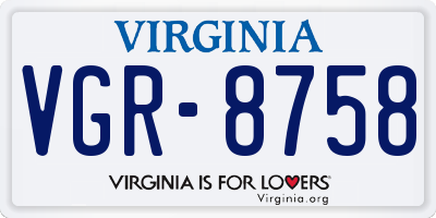 VA license plate VGR8758